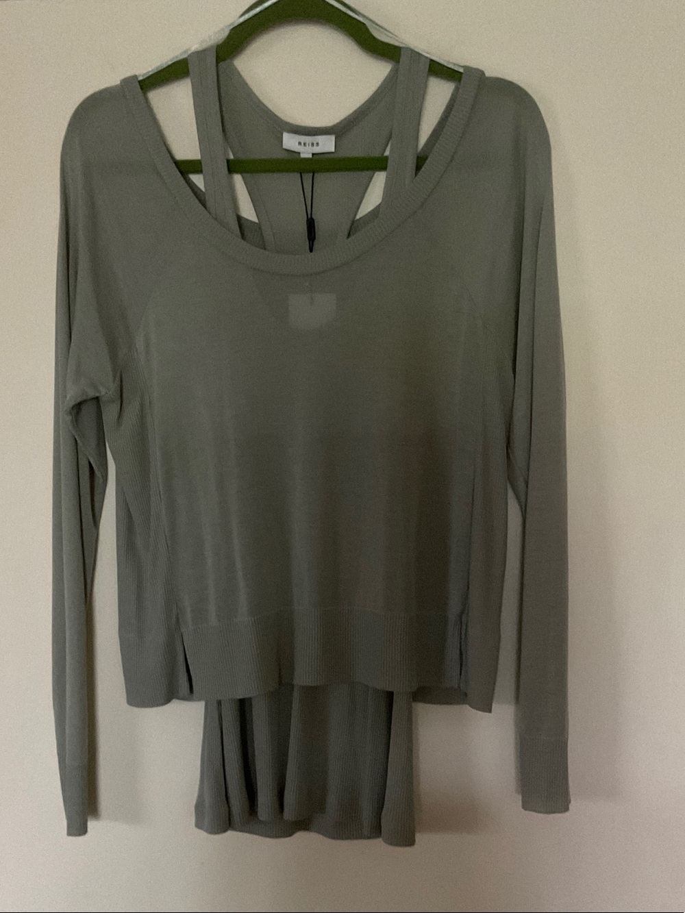 Reiss Sage Green Layered Long Sleeve Tee